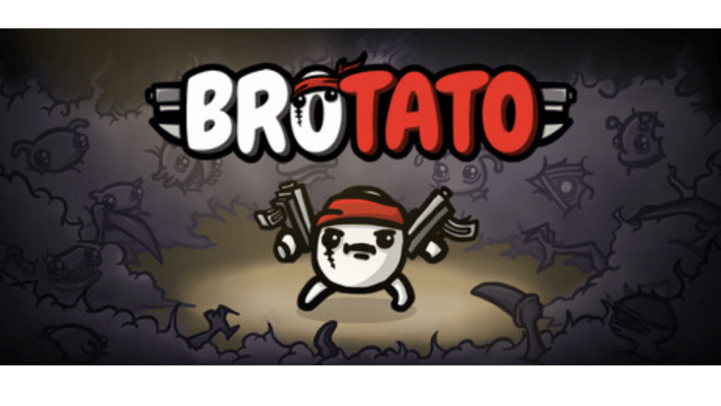 Brotato key art featuring the potato mascot wielding dual guns surrounded by monsters, a top-rated bullet heaven game across all platforms
