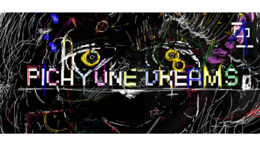 Picayune Dreams key art featuring an unsettling close-up face with glowing eyes, the most atmospheric and unique bullet heaven game on Steam