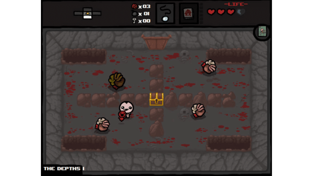 The Binding of Isaac key art featuring Isaac surrounded by grotesque monsters, one of the most popular and hardest bullet hell games ever made