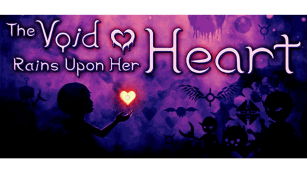 The Void Rains Upon Her Heart gameplay showing colorful bullet hell patterns against a cosmic night sky background