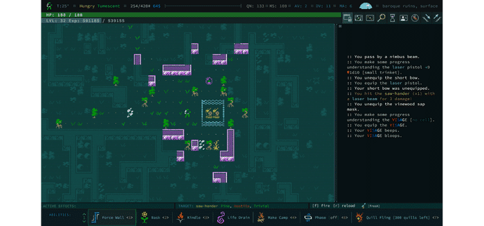 Caves of Qud open world traditional roguelike gameplay screenshot - ranked 2nd best roguelike game with 273 Reddit votes