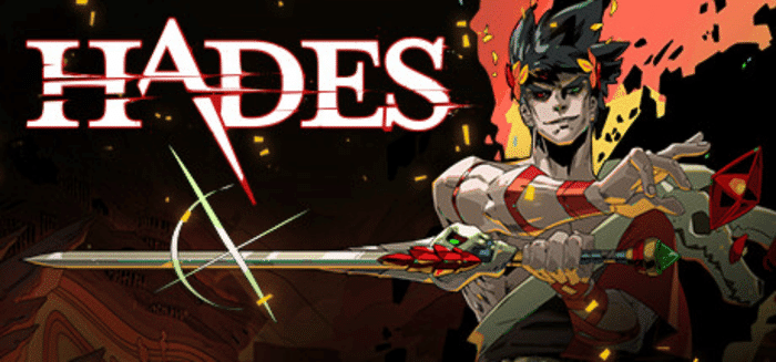 Hades logo showing Zagreus wielding a sword in the Underworld - best action roguelike game ranked 6th with 182 Reddit votes