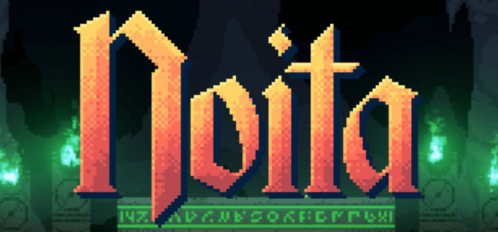 Noita pixel art logo - magical action roguelike where every pixel is simulated, ranked 5th best roguelike game with 188 Reddit votes