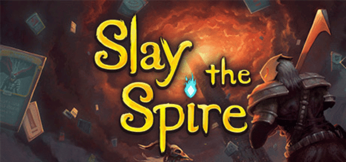 Slay the Spire logo showing a warrior with cards swirling in a fiery vortex - best roguelike deck builder game with 315 Reddit votes