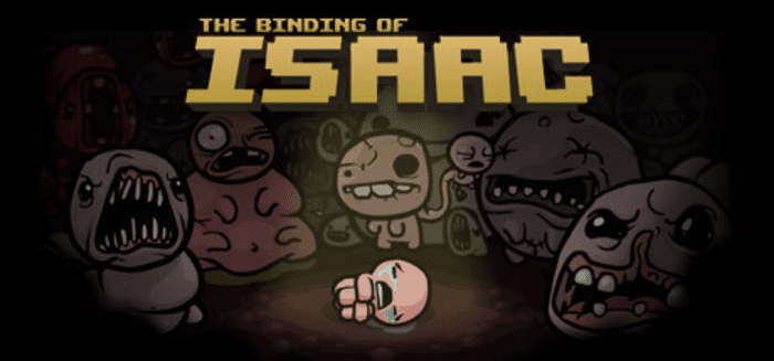 The Binding of Isaac logo showing Isaac surrounded by grotesque enemies - iconic 2D roguelike tied 8th with 170 Reddit votes